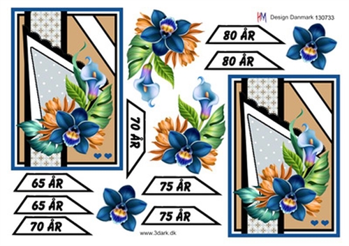 3D Blå blomster med årstal 65-80 år
